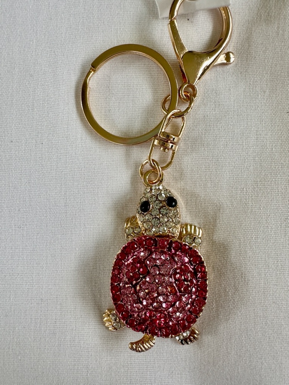 Crystal Turtle Keychain or Bag Charm- Red Pink and Gold